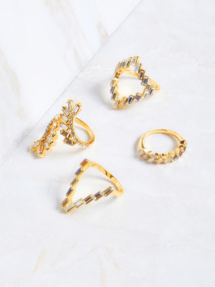 Shein Multi Modelling Gold Plated Gem Inlay Ring Set