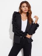 Shein Shirred Frill Trim Self Belted Blazer