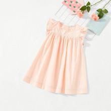 Shein Girls Geo Insert Embroidery Smock Dress