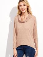 Shein Pink Marled Knit Cowl Neck High Low T-shirt