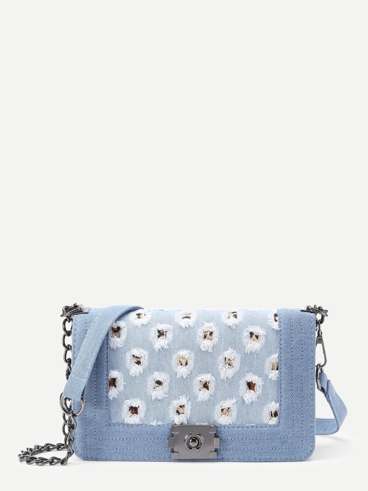 Shein Distressed Flap Denim Crossbody Bag