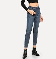 Shein Raw Hem Faded Wash Jeans
