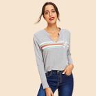 Shein Striped Print V Neck Tee