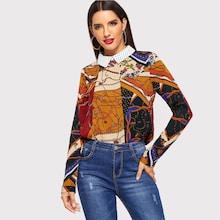 Shein Polka Dot Collar Mixed Print Top