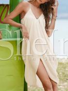 Shein Beige Bleaching Spaghetti Strap V Neck Shift Dress