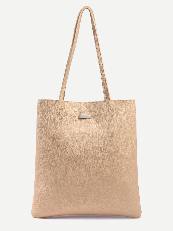 Shein Apricot Pebbled Faux Leather Tote Bag