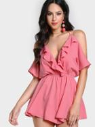Shein Drape Cold Shoulder Frilled Low Back Romper