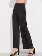 Shein One Side Ruffle Trim Wide Leg Pants