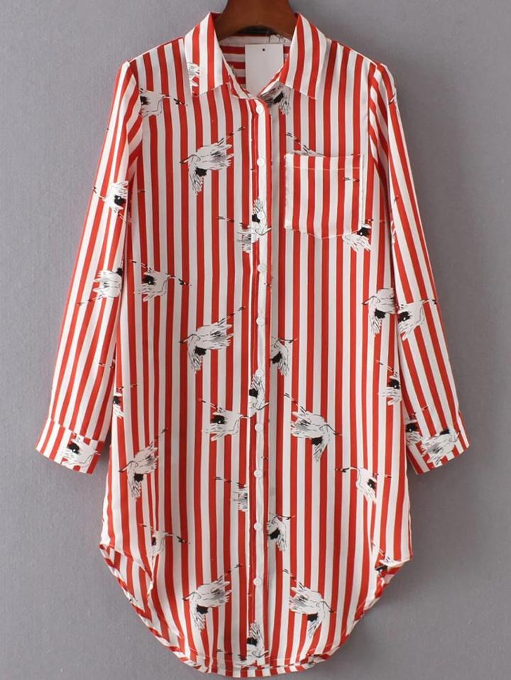 Shein Contrast Striped Shirt Dress With Pocket