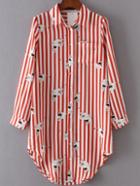 Shein Contrast Striped Shirt Dress With Pocket