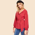 Shein Button Front Bow Cuff Belted Coat