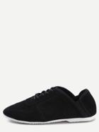 Shein Black Faux Leather Lace Up Topstitch Elastic Sneakers