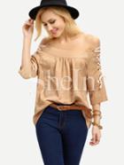 Shein Dark Apricot Off The Shoulder Lace Up Blouse