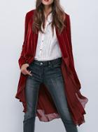 Shein Burgundy Long Sleeve Velvet Trench Coat