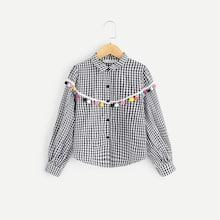 Shein Girls Colorful Pompom Detail Gingham Shirt
