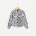Shein Girls Colorful Pompom Detail Gingham Shirt