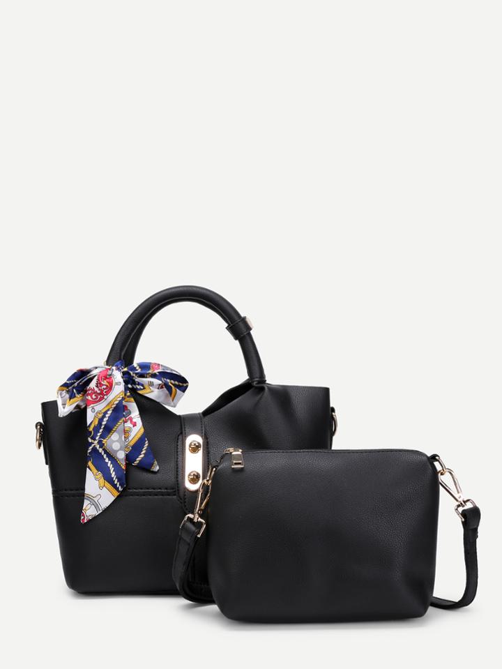 Shein Scarf Embellished Tote Bag With Shoulder Bag