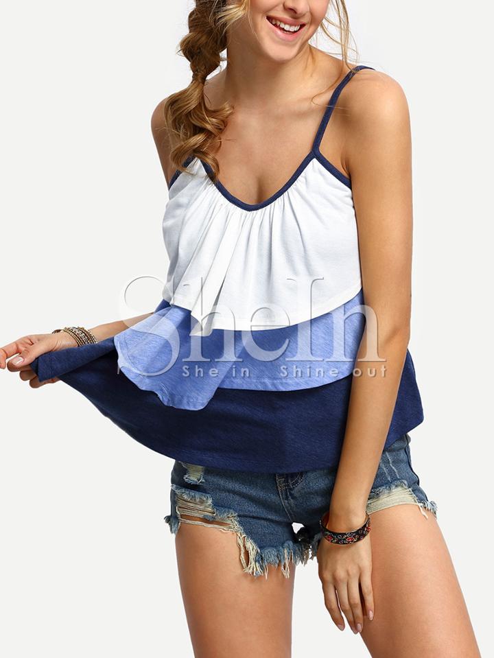 Shein White Blue Contrast Layered Cami Top