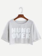 Shein Grey Letter Print Cuffed Crop T-shirt
