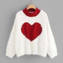 Shein Heart Pattern Fuzzy Sweater