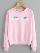 Shein Rainbow Print Ribbed Trim Sweatshirt