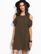 Shein Army Green Cold Shoulder T-shirt Dress