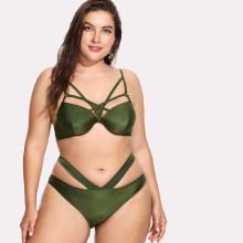 Shein Plus Strappy Front Solid Bikini Set
