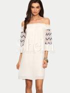Shein White Off The Shoulder Print Ruffle Dress