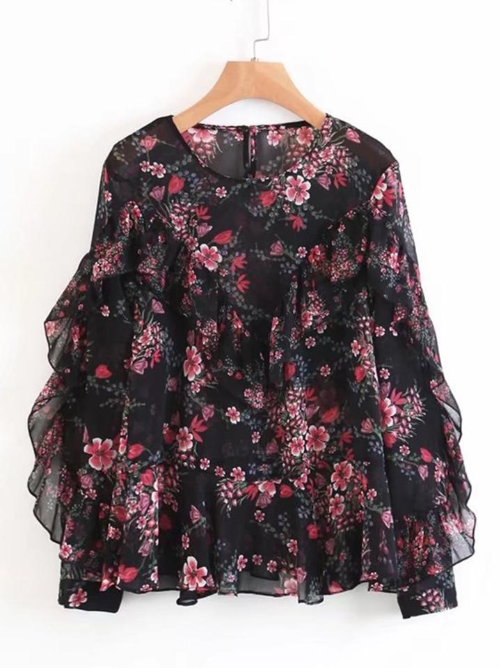 Shein Tiered Frill Keyhole Back Blouse
