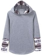 Shein Grey Printed Cuff Hooded Sweatshirt