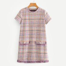 Shein Fringe Trim Tweed Dress