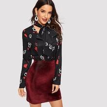 Shein Tied Neck Mixed Print Blouse