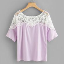 Shein Hollow Crochet Lace Panel Tee