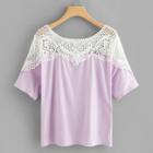 Shein Hollow Crochet Lace Panel Tee