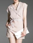 Shein Apricot V Neck Top With Pockets Shorts