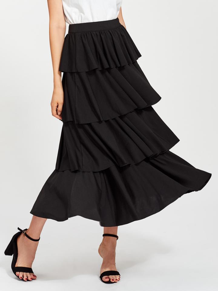 Shein Zip Closure Layered Ruffle Skirt