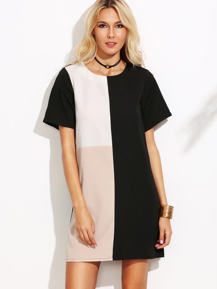 Shein Color Block Short Sleeve Shift Dress
