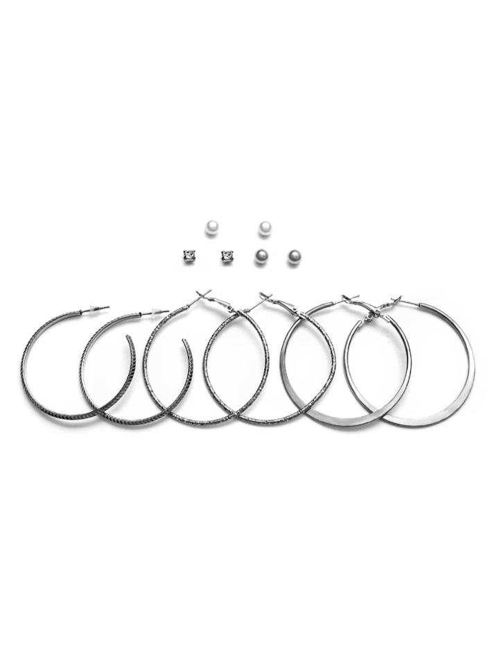 Shein Silver Plated Hoop Earrings Set