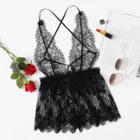 Shein Eyelash Lace Cross Back Teddy