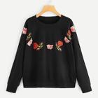 Shein Plus Flower Embroidery Applique Sweatshirt