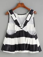 Shein Black White Striped Bow Back Pleated Top