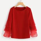 Shein Tiered Mesh Embellished Sleeve Blouse