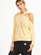 Shein Yellow Hooded Cut Out Shoulder Pocket Sweatshirt