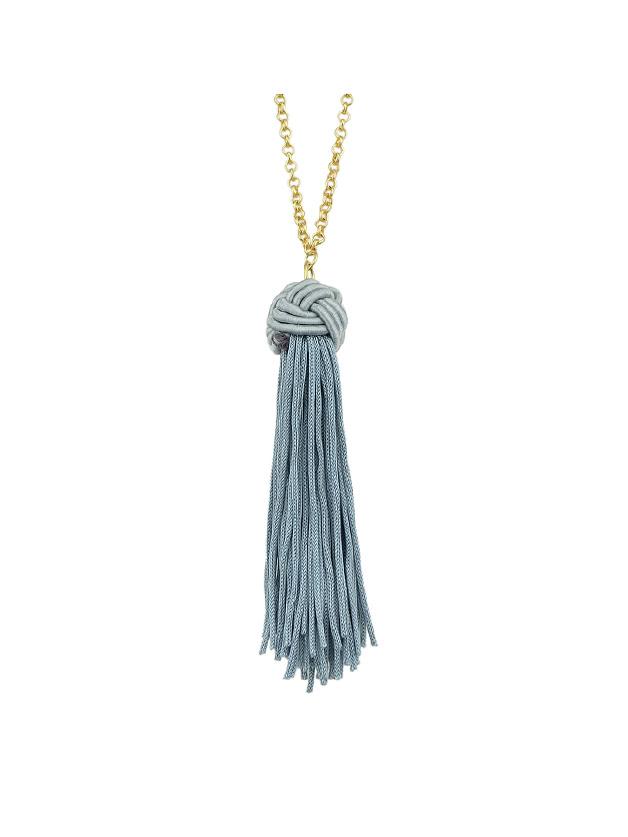 Shein Gray Long Chain With Gray Blue Black Brown Tassel Necklace