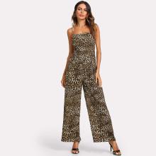 Shein Leopard Print Knot Back Wide Leg Cami Jumpsuit