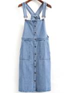 Shein Straps Denim Button-down Light Blue Suspender Dress