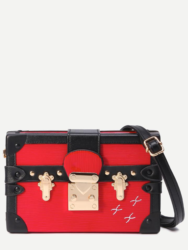 Shein Red Print Pushlock Box Bag