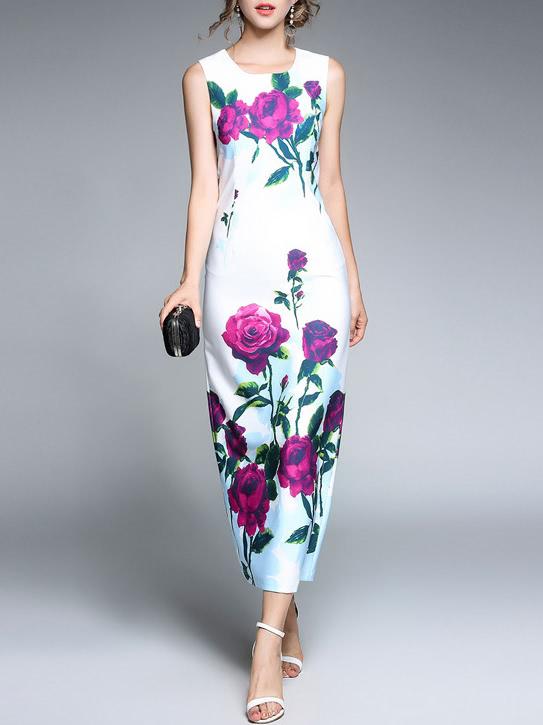 Shein Rose Print Sheath Dress