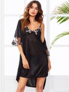 Shein Contrast Mesh Floral Embroidered Cami Dress With Robe