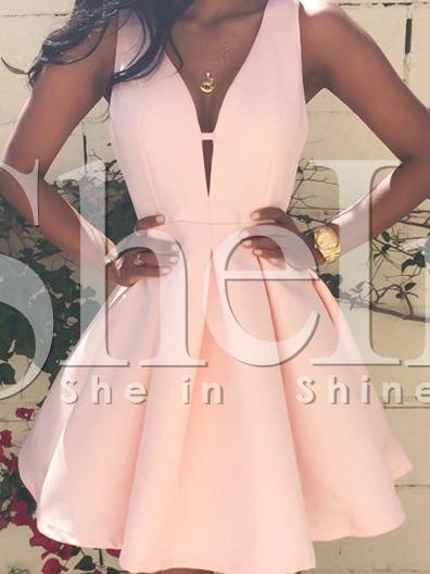 Shein Pink Sleeveless Flare Dress